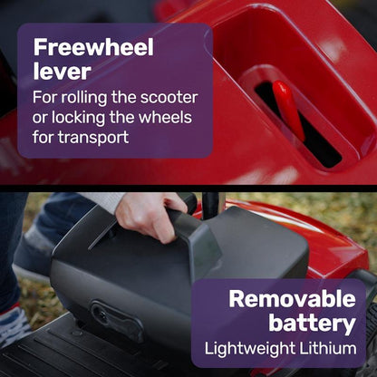 Equipmed Freeroam+ Mid-Sized Foldable Electric Lithium Mobility Scooter - Red