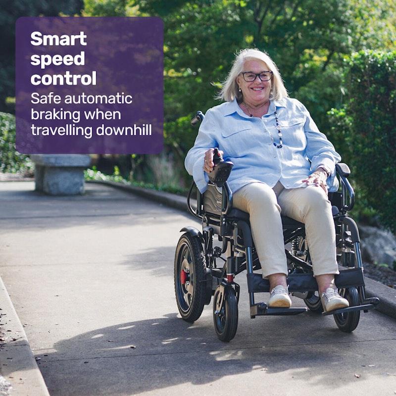 Equipmed PowerCruise LongRange Electric Folding Wheelchair - Grey & Black