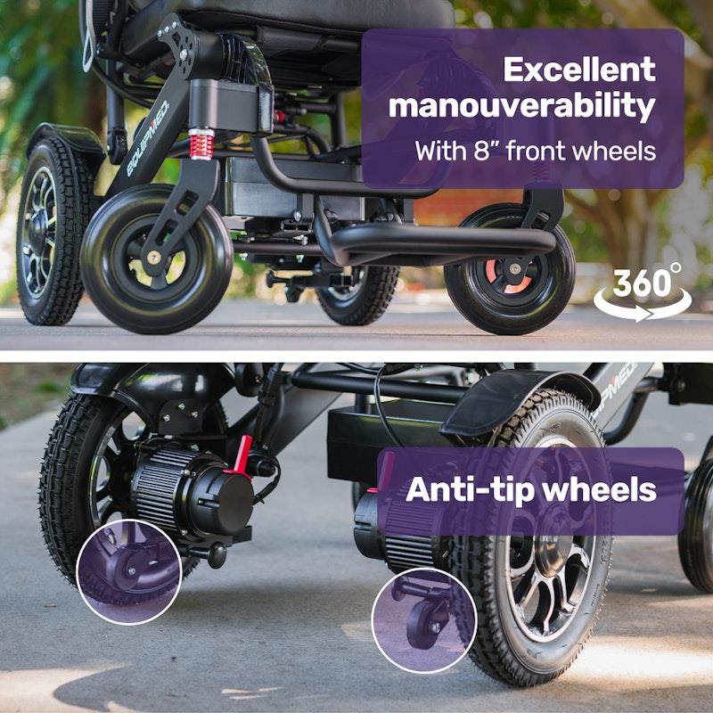 Equipmed Electric Folding Wheelchair - Long Range, Aluminium Frame - Black