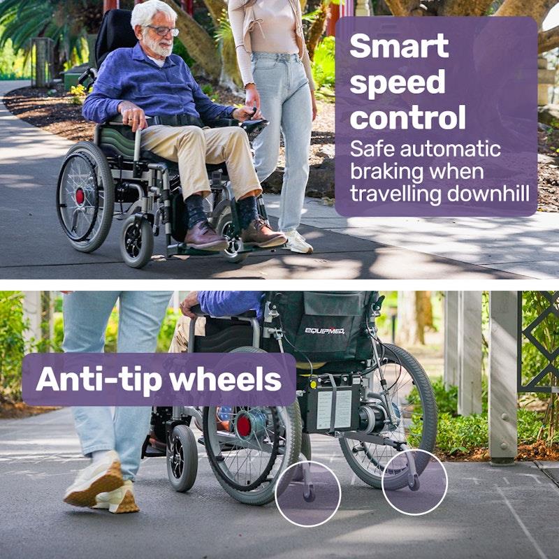 Equipmed Power Electric Wheelchair - XL Wide Bariatric Chair with Recline Adjustment