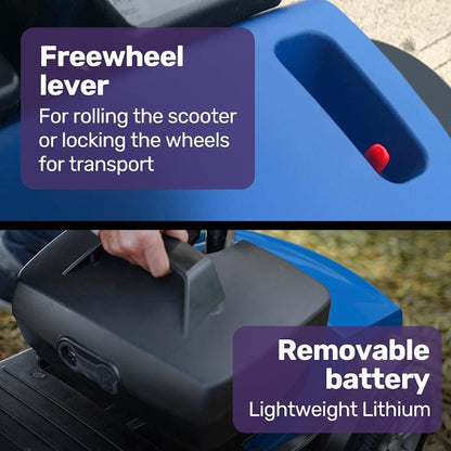 Equipmed Freeroam+ Mid-Sized Foldable Electric Lithium Mobility Scooter - Blue