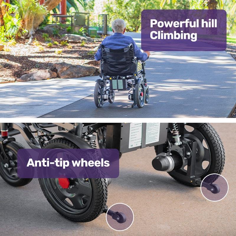 Equipmed PowerCruise LongRange Electric Folding Wheelchair - Grey & Black