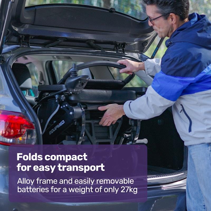 Equipmed Electric Folding Wheelchair - Long Range, Aluminium Frame - Black