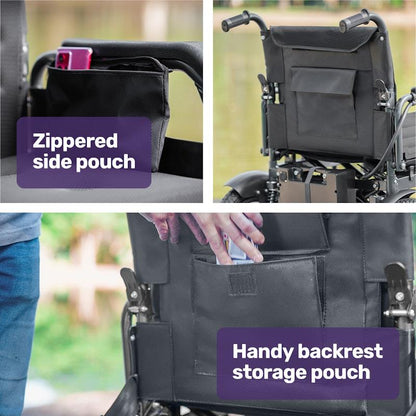 Equipmed Electric Folding Wheelchair - Wide Bariatric Seat, Comfortable for S-XL, Long Range Lithium Battery - Black