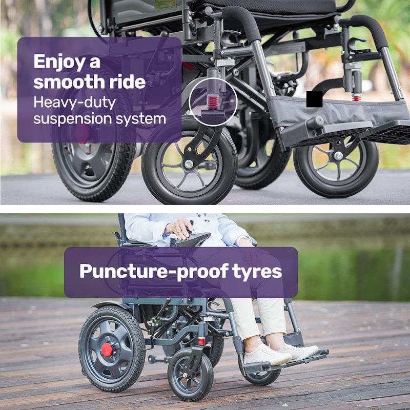 Equipmed PowerCruise LongRange Electric Folding Wheelchair - Grey & Black