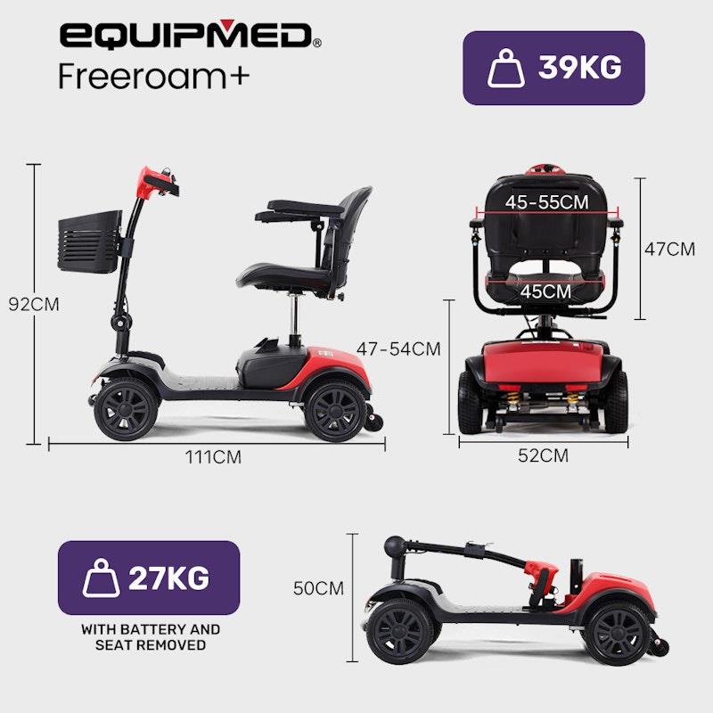 Equipmed Freeroam+ Mid-Sized Foldable Electric Lithium Mobility Scooter - Red