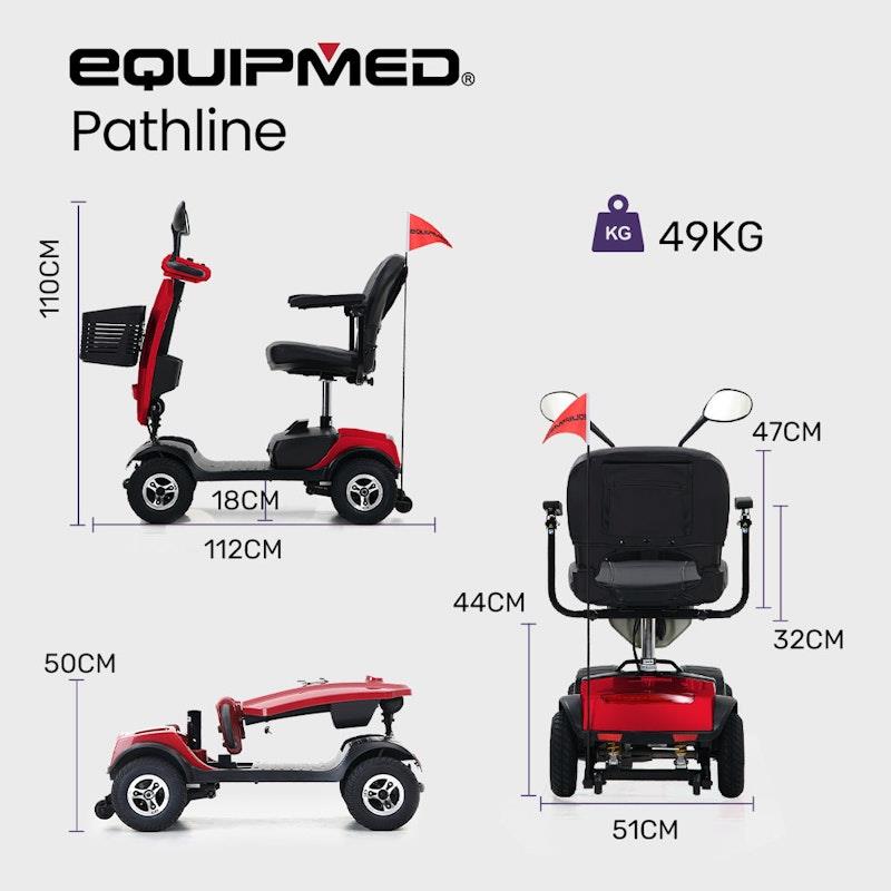 Equipmed Pathline Mid-Sized Electric Mobility Scooter for Elderly - Red
