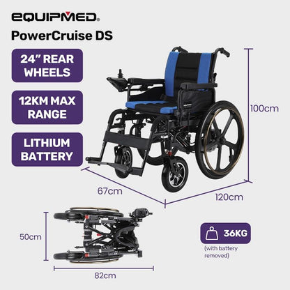 Equipmed PowerCruise DualSmart Electric Wheelchair - Black & Blue