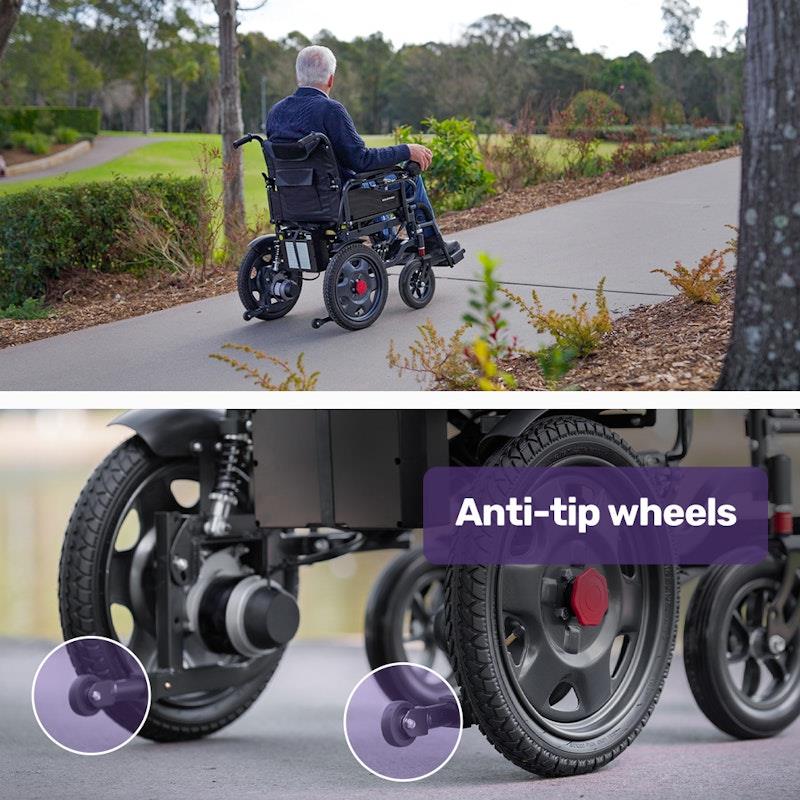 Equipmed Electric Folding Wheelchair - Wide Bariatric Seat, Comfortable for S-XL, Long Range Lithium Battery - Black