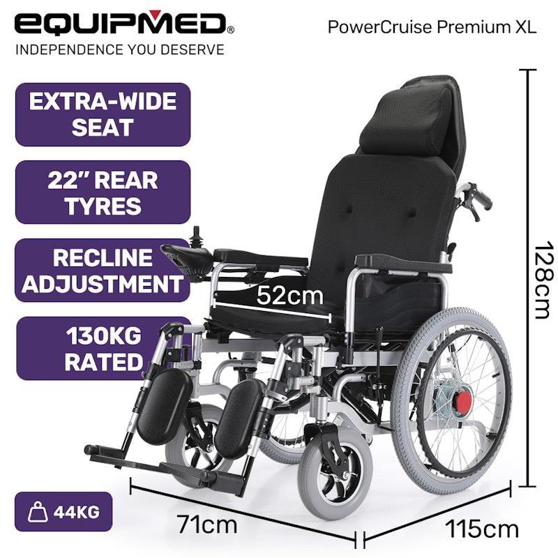 Equipmed Power Electric Wheelchair - XL Wide Bariatric Chair with Recline Adjustment
