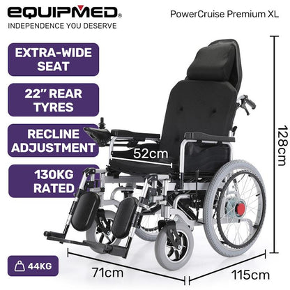 Equipmed Power Electric Wheelchair - XL Wide Bariatric Chair with Recline Adjustment
