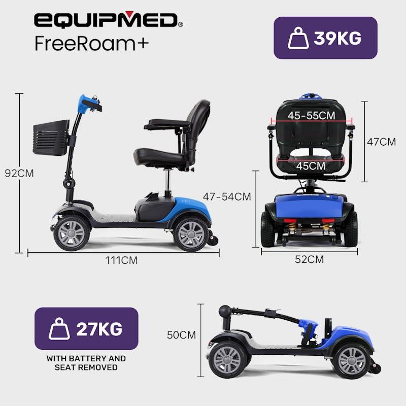 Equipmed Freeroam+ Mid-Sized Foldable Electric Lithium Mobility Scooter - Blue