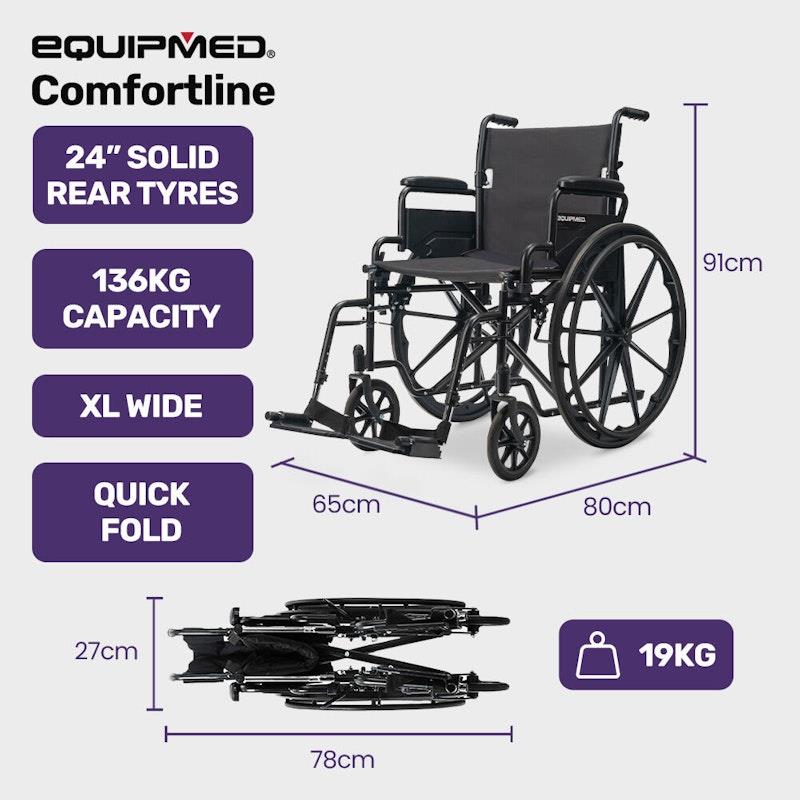 Equipmed 24 Inch Folding Wheelchair - X-Large & Comfortable