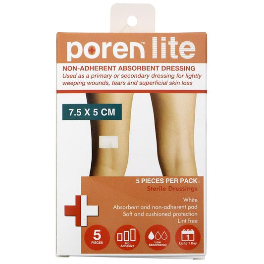 Poren-Lite Non-Adherent Absorbent Dressing Sterile 7.5 x 5cm - 5 Box