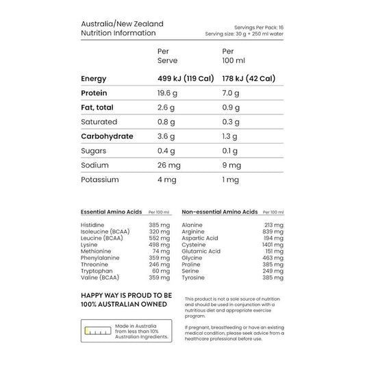 Happy Way Choc Pea Princess Vegan Protein Powder 500g - Natural Energy Boost
