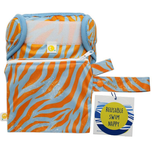 Tyoub Adjustable Reusable Swim Nappy & Wet Bag - Tiger Blue Orange (One Size)-Auzzi Store