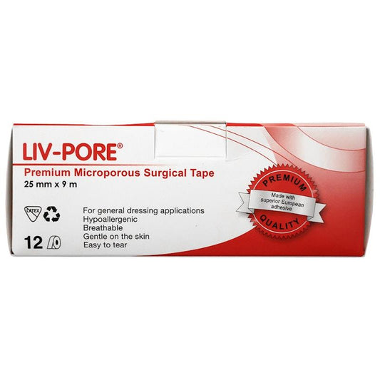 Livingstone Liv-Pore Premium Microporous Surgical Paper Tape - 25mm x 9m (12/Box)