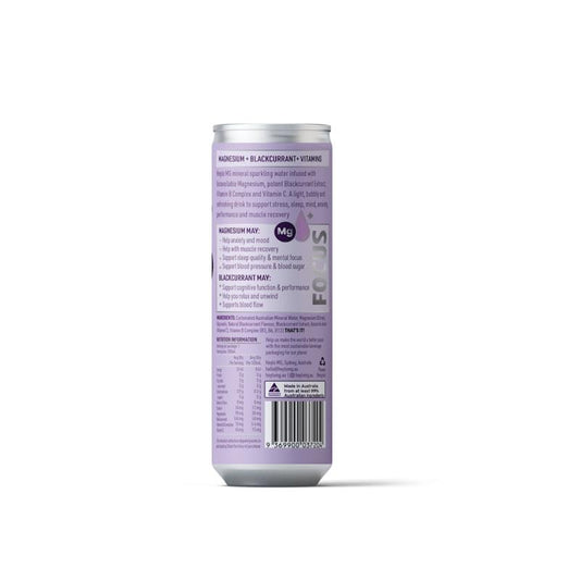 Heylo Magnesium Sparkling Water - Focus - Blackcurrant 24x300ml - Refreshing Magnesium Infusion