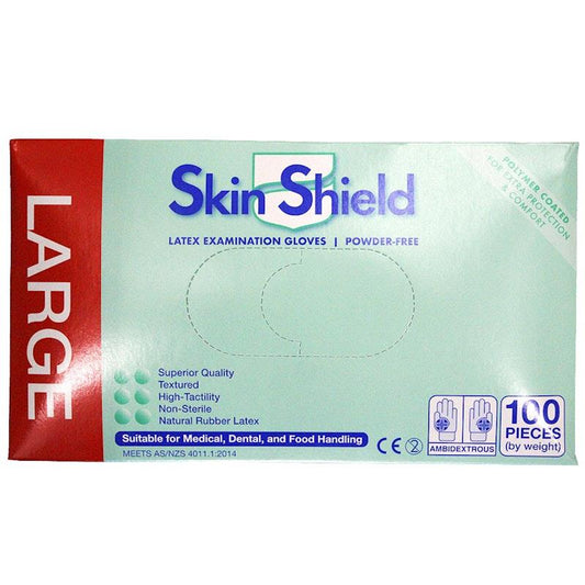 Skin Shield Powder Free Latex Gloves - Large Size (100 Pieces/Box)