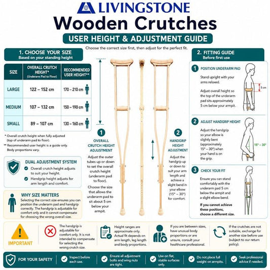 Livingstone Adjustable Wooden Underarm Crutches - Medium (107-132cm), 1 Pair – view 2 - Auzzistore