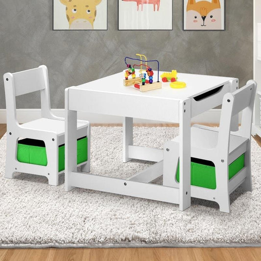 Oikiture Kids Table and Chair Set with Storage Box - Green & White - Auzzistore