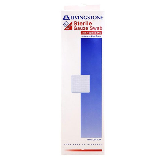 Livingstone Sterile Gauze Swabs - 100 Pieces (8 Ply, 7.5 x 7.5cm) - Auzzistore