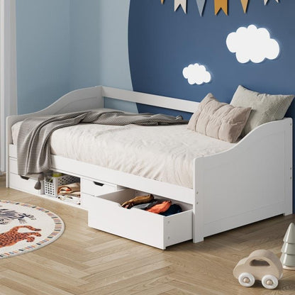 Oikiture Kids Day Bed Frame with Trundle & Storage Drawers - White-Auzzi Store