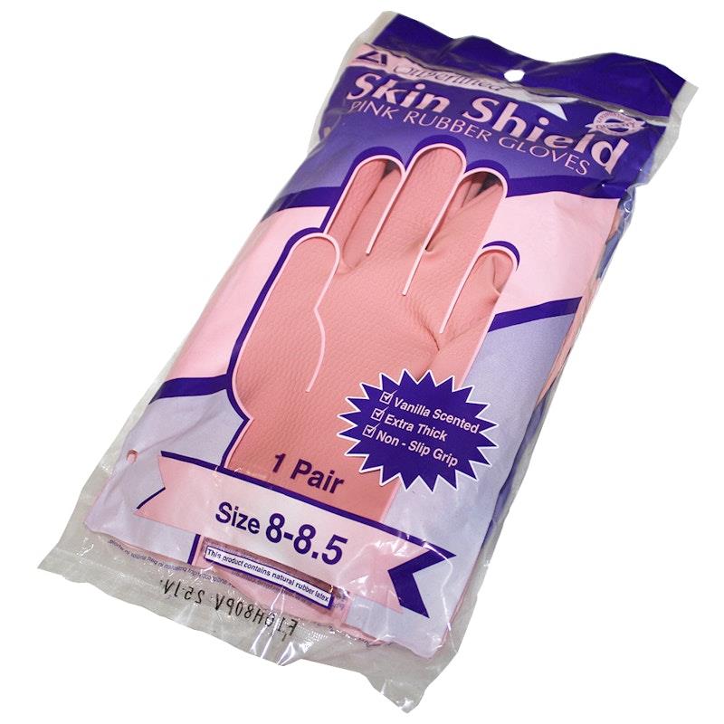 Skin Shield Silver Lined Natural Rubber Gloves - Vanilla Scented, Pink, Size 8-8.5