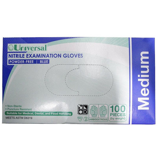 Universal Nitrile Examination Gloves - ASTM Powder Free - Medium - 100 Pieces/Box