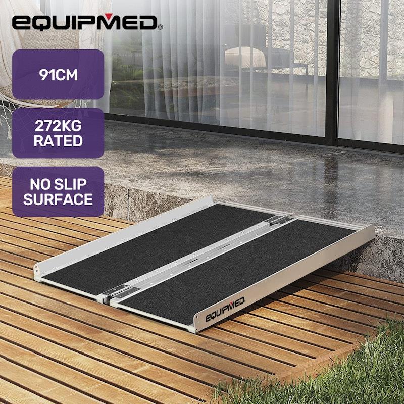 Equipmed 91cm Portable Folding Aluminium Access Ramp - Black
