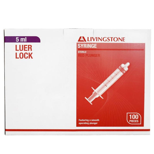 Livingstone Sterile Luer Lock Syringe with Red Plunger - 5ml, 100 Pieces/Box-Auzzi Store