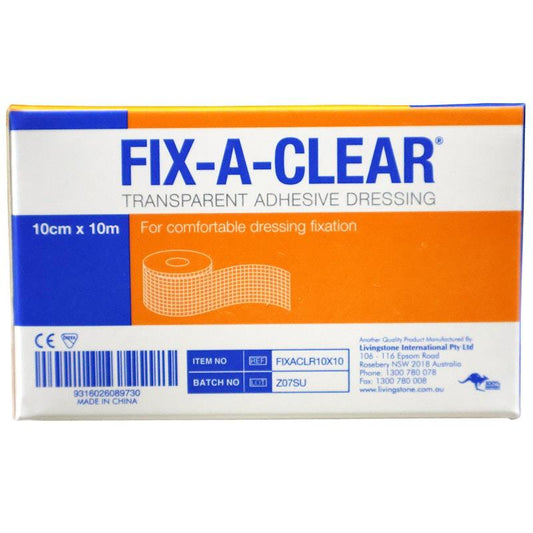 Livingstone Fix-A-Clear Adhesive Tape Dressing - Transparent Waterproof, 10cm x 10m-Auzzi Store