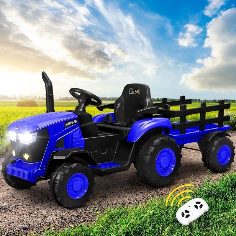 Mazam Kids Ride-On Car Tractor Trailer 12V Remote Control Electric Toy - XL Blue-Auzzi Store