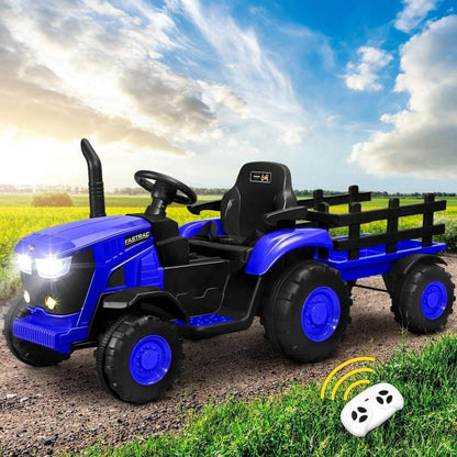 Mazam Kids Ride-On Car Tractor Trailer 12V Remote Control Electric Toy - XL Blue-Auzzi Store