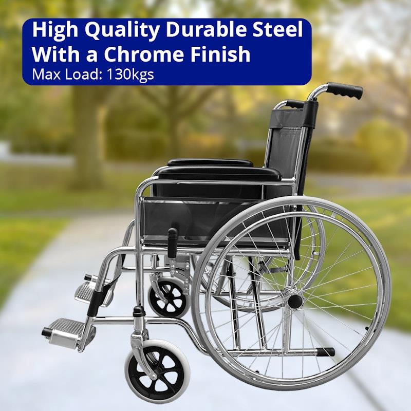 Heavy Duty Chrome Finish Wheelchair - 51cm Seat Width