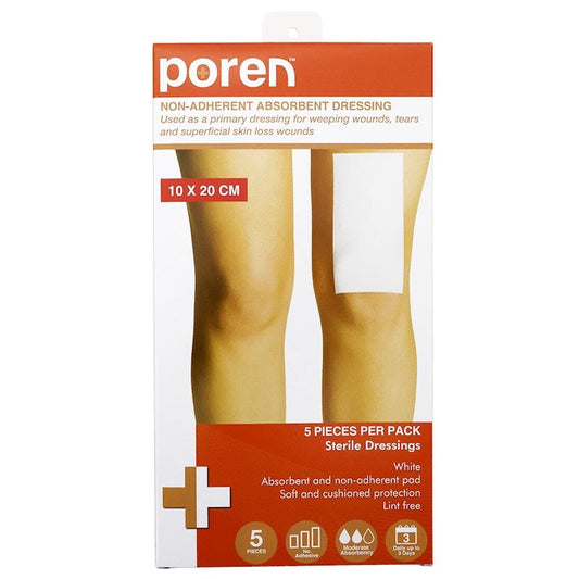 Poren Sterile Non-Adherent Absorbent Dressing - 10 x 20cm (5 Pack)
