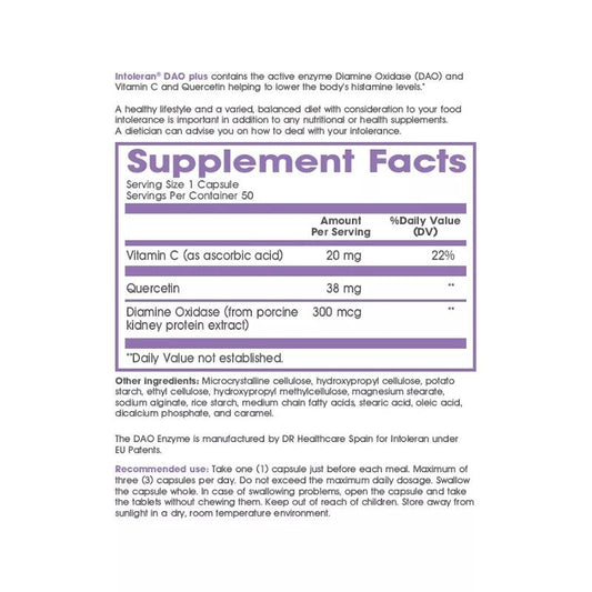 Intoleran DAO Plus 50 Capsules - Histamine Intolerance Support