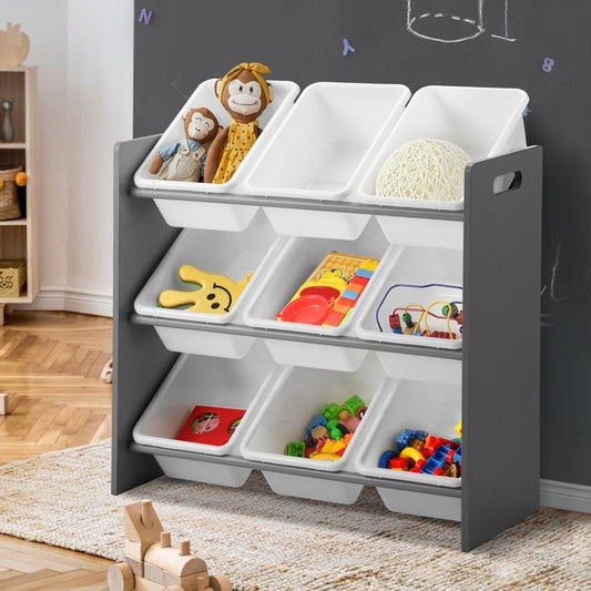 Oikiture Kids Storage Organizer with 9 Bins - White & Grey-Auzzi Store
