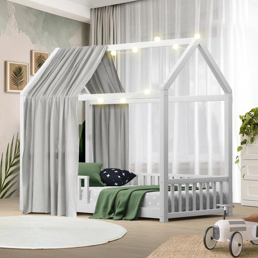 Oikiture Corie House Bed Frame for Kids - Wooden Timber Single - Auzzistore