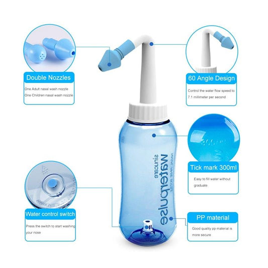 Waterpulse Sinus Rinse Neti Pot Kit with 30 Salt Pack Bundle