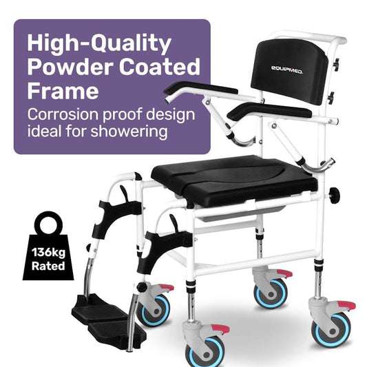 Equipmed Rolling Commode Shower Chair with Wheels - Black – view 2 - Auzzistore
