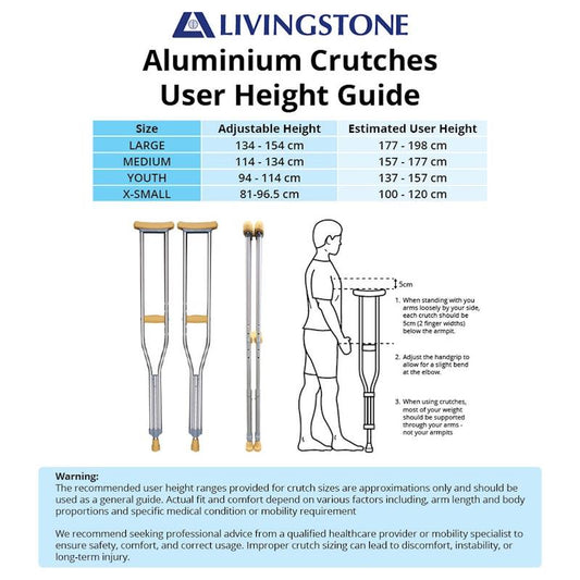 Livingstone Adjustable Aluminium Underarm Crutches - Medium (114-134cm), 1 Pair