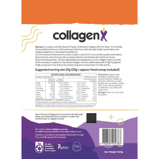 CollagenX Glymax: Hydrolysed Collagen with Glycine & Vitamin C - 500g