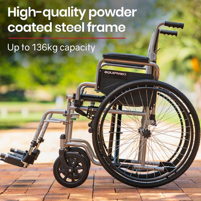 Equipmed 24 Inch Folding Wheelchair with Park Brakes - Grey