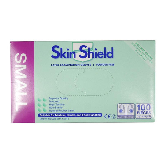 Skin Shield Powder-Free Latex Gloves - Small (100 Pieces/Box)