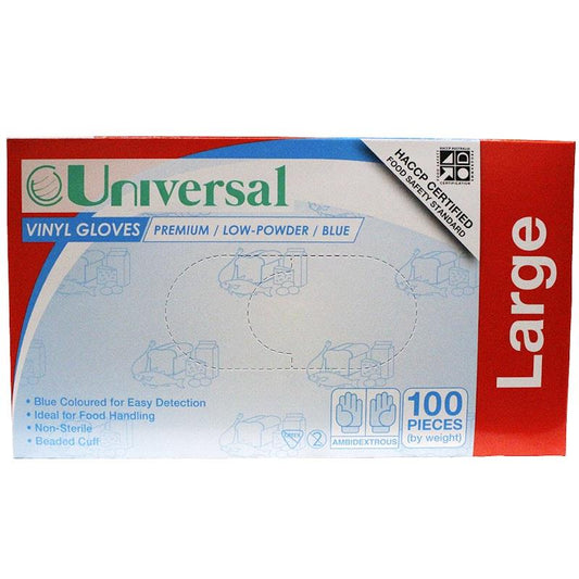 Universal Low Powder Vinyl Gloves - Blue Large (100 Pieces/Box)-Auzzi Store