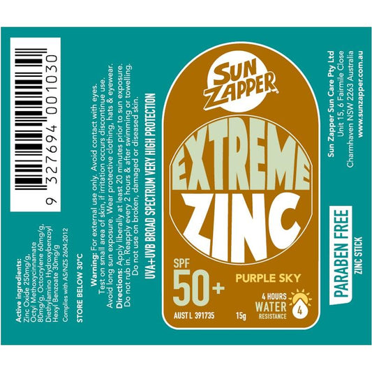 SUN ZAPPER Extreme Zinc Stick SPF 50+ Purple Sky 15g - Ultimate Sun Shield