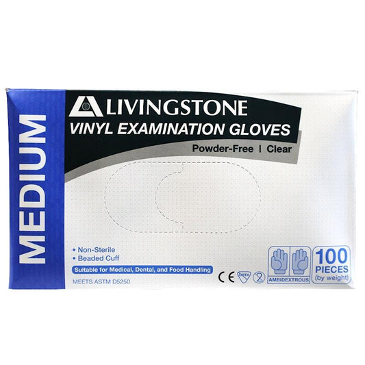 Livingstone Vinyl Examination Gloves ASTM Powder Free Medium - 100 Pieces