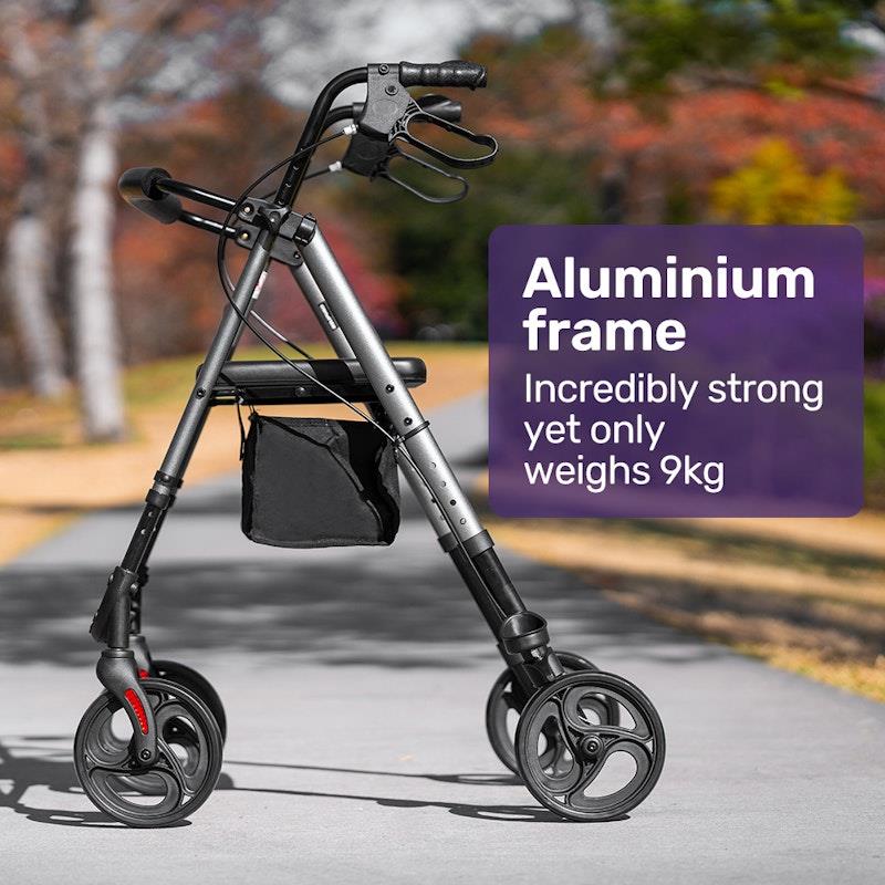 Equipmed 4 Wheel Lightweight Rollator Walker - Titanium