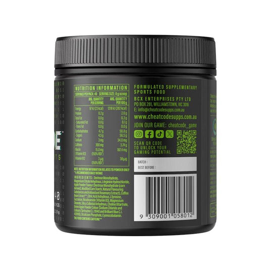 Cheatcode Energised Gaming Formula - Green Apple, 320g-Auzzi Store